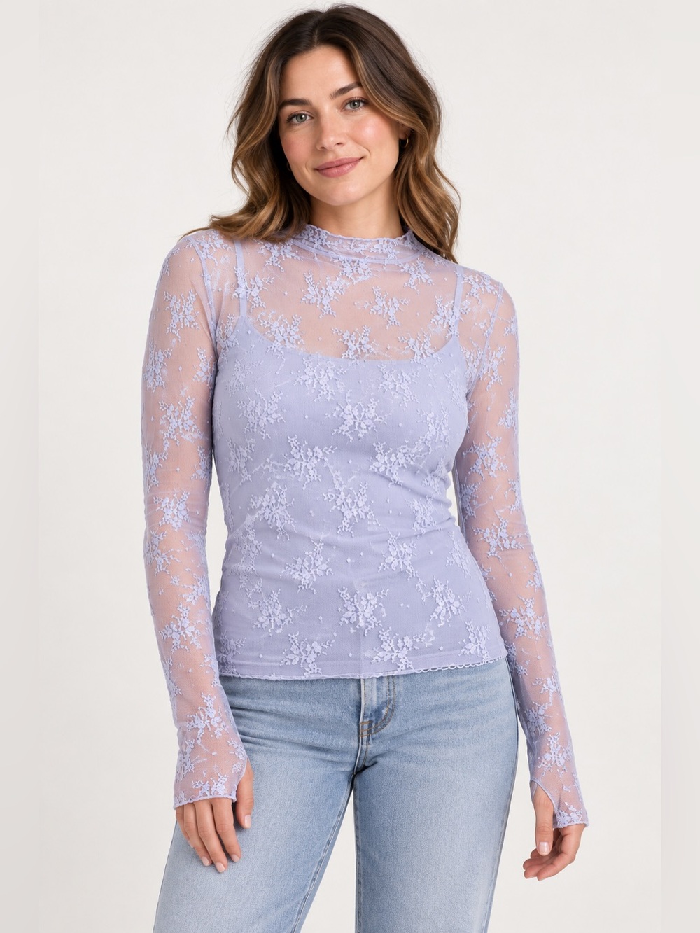 Free People Lady Lux Sheer Lace Layering Top Neon Periwinkle XS NWT